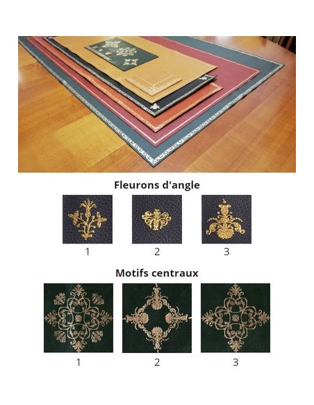 Fleurons d'angle et motifs centraux, décoration pour cuir de bureau